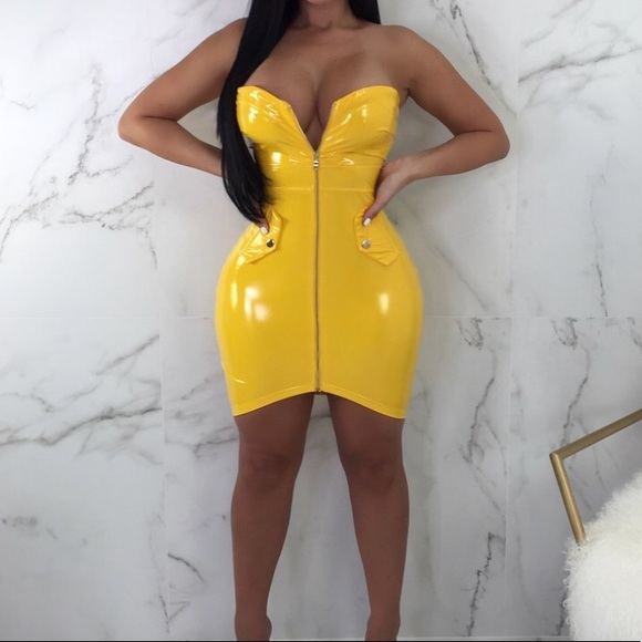 latex yellow dress